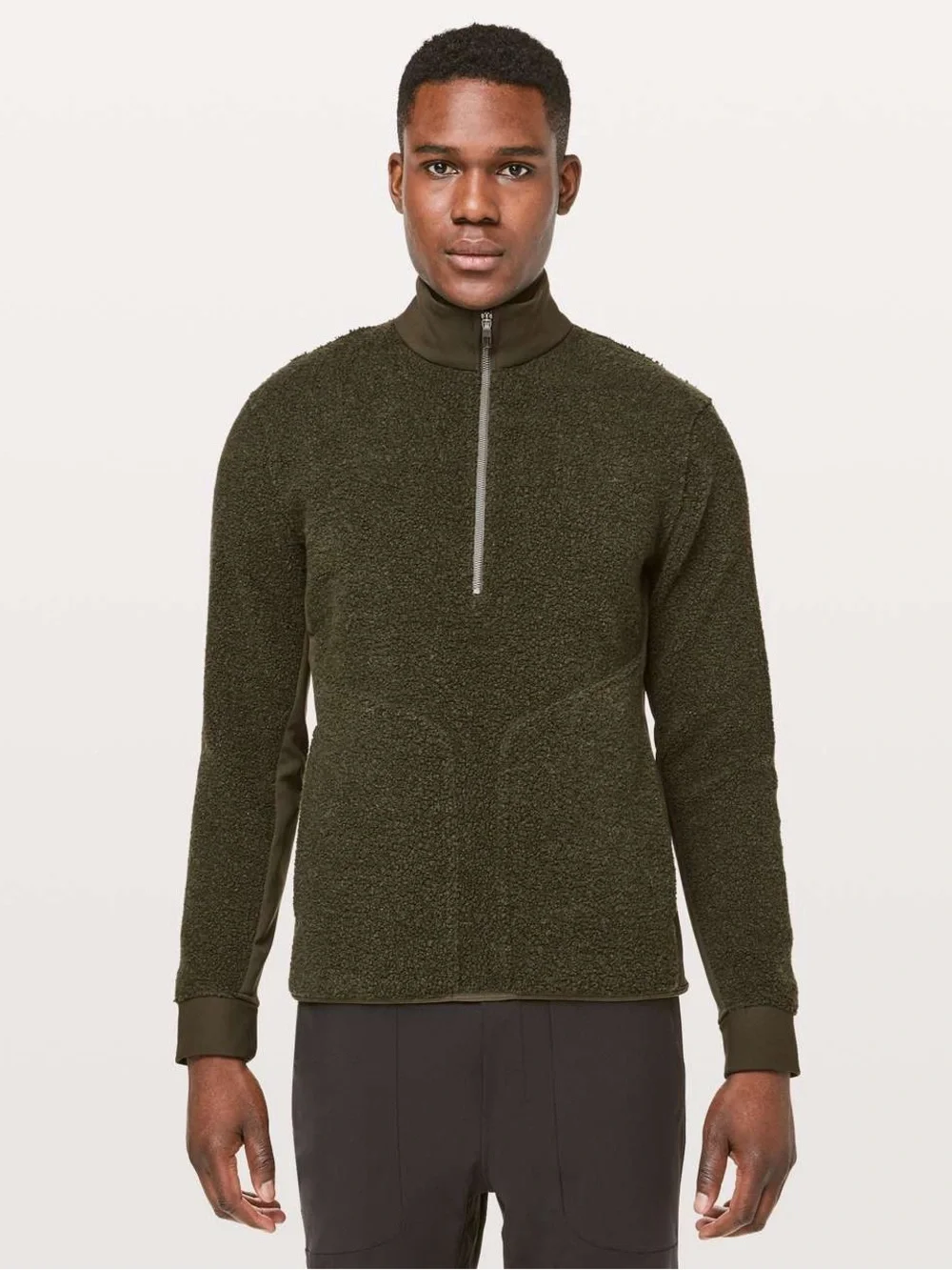Lululemon Tundra Trek 1/2 Zip Heathered Dark Olive Men’s Size L Active Wool Cozy